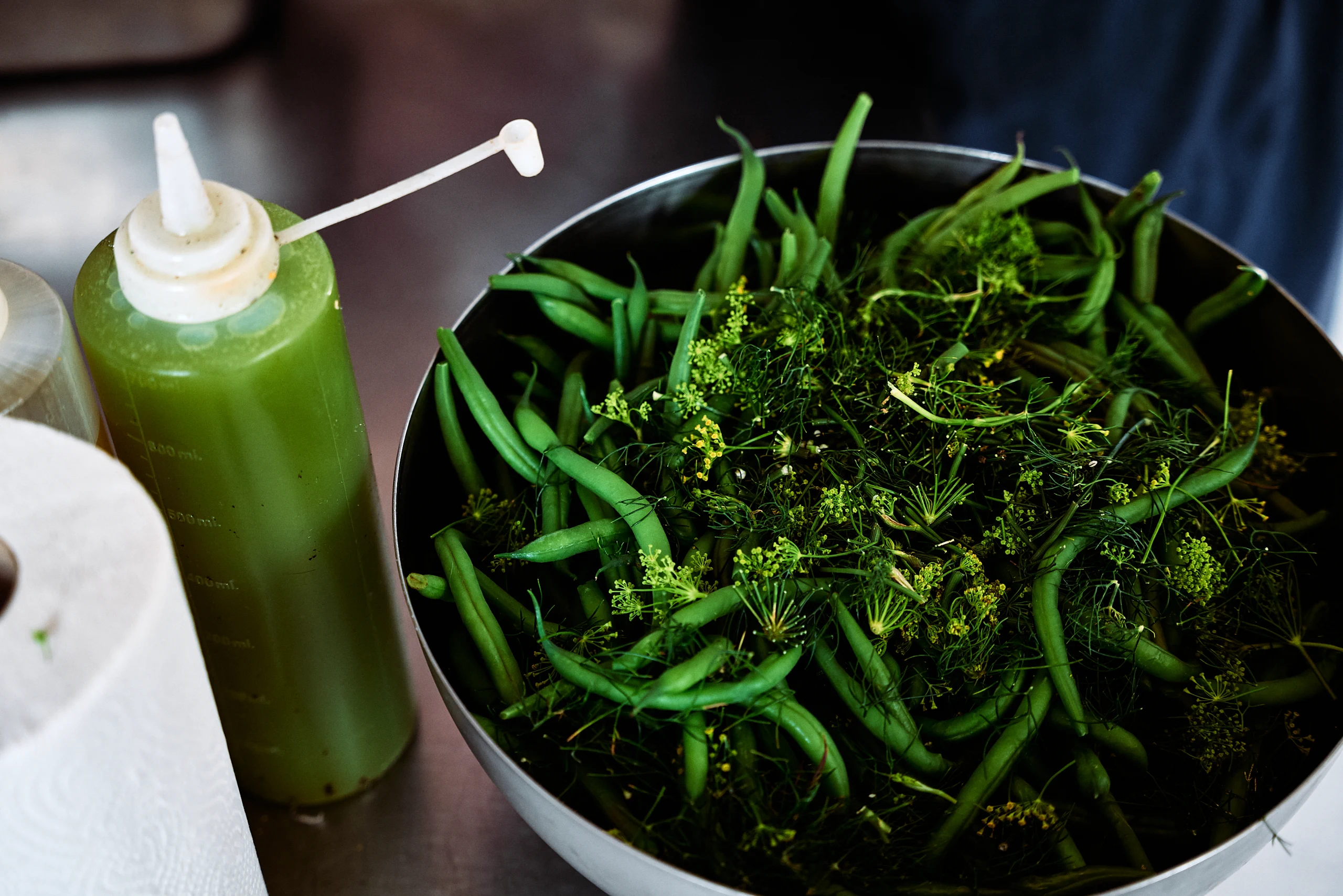Freshly cooked greens prepared in the restaurant kitchen