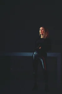 Flautist Sally Beck of Ensemble BRuCH in a fashion-inspired portrait at St. Peter Cologne