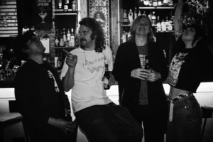 Members of SØWT gathered at the bar of Bumann & Sohn in Cologne on the evening of their concert.