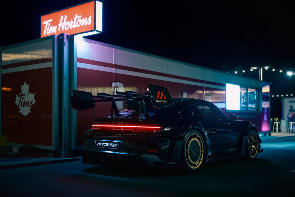 A Porsche 911 GT3 RS with the new 2024 Manthey Kit, shot in Dubai.